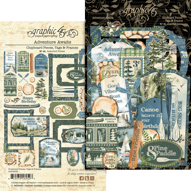 Graphic 45 - Adventure Awaits - Chipboard Tags & Frames