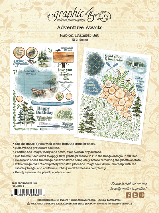Graphic 45 -Adventure Awaits - Rub-On Transfers