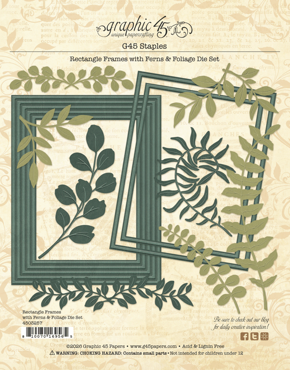 Graphic 45 - Staples - Rectangle Frames with Ferns & Foliage Die Set