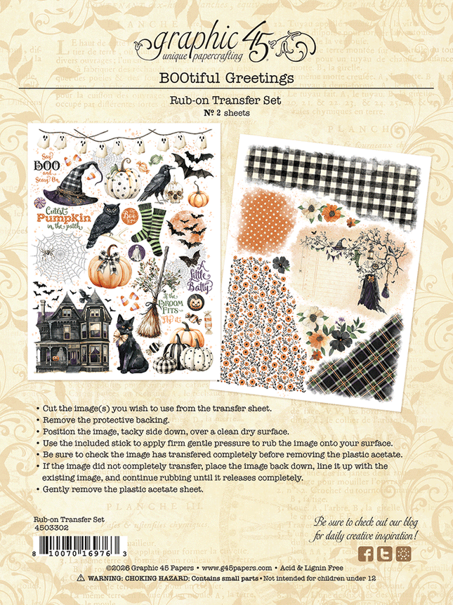 Graphic 45 - Bootiful Greetings - Rub-On Transfers