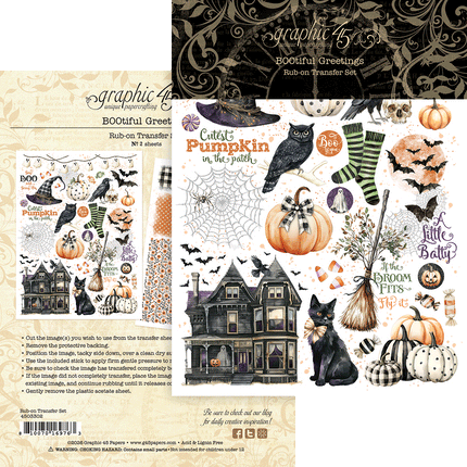 Graphic 45 - Bootiful Greetings - Rub-On Transfers