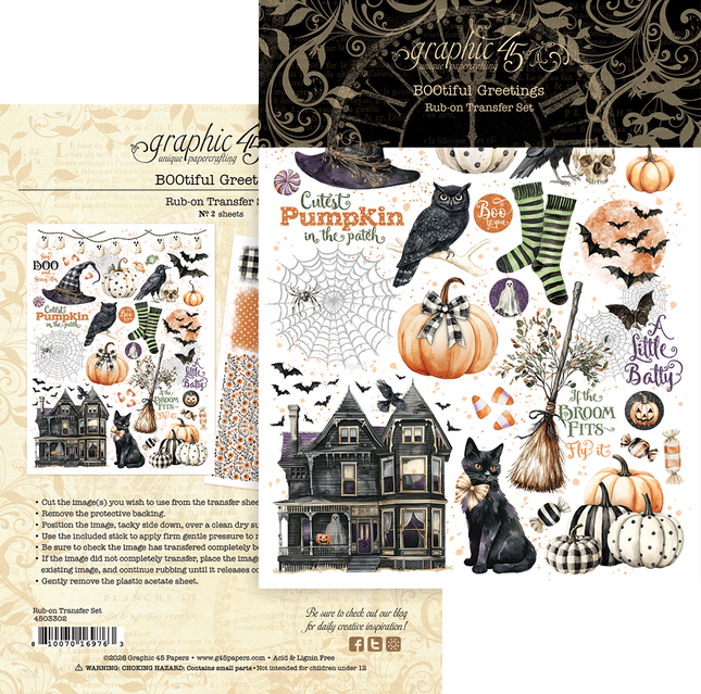 Graphic 45 - Bootiful Greetings - Rub-On Transfers