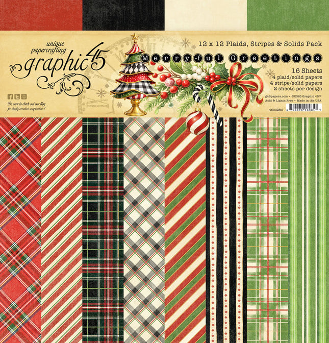 Graphic 45 - Merry-ful  Greetings - 12×12 Patterns & Solids Pack