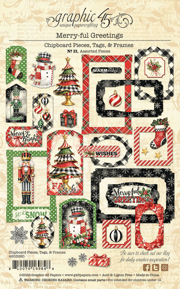 Graphic 45 - Merry-ful Greetings - Chipboard Tags & Frames