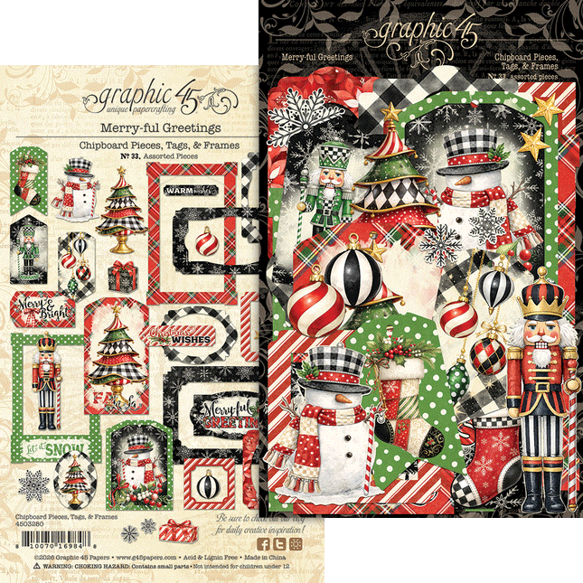 Graphic 45 - Merry-ful Greetings - Chipboard Tags & Frames
