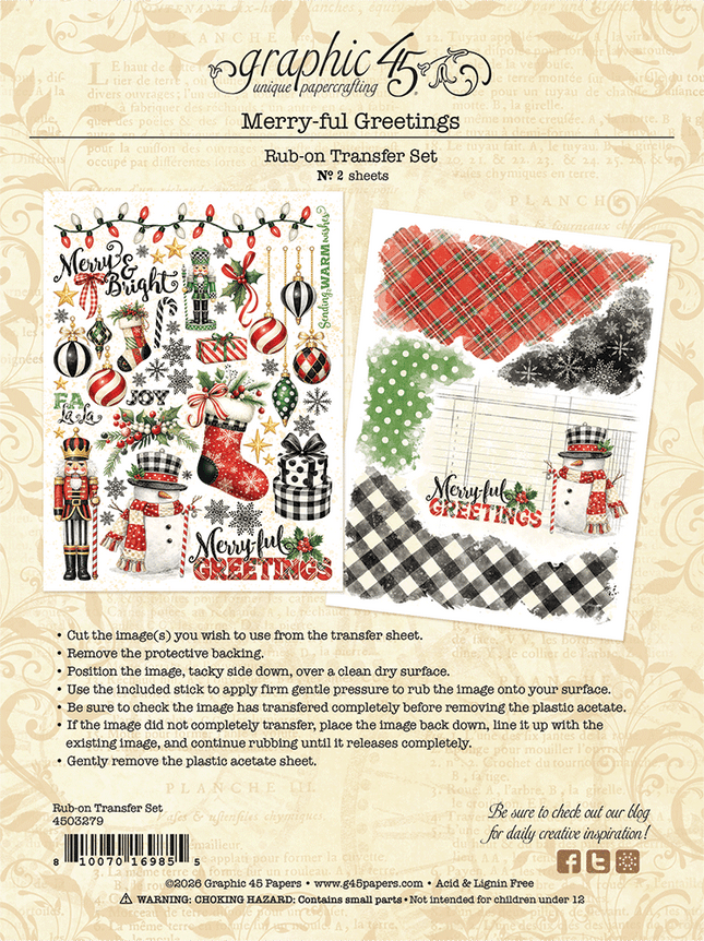 Graphic 45 - Merry-ful Greetings - Rub-On Transfers