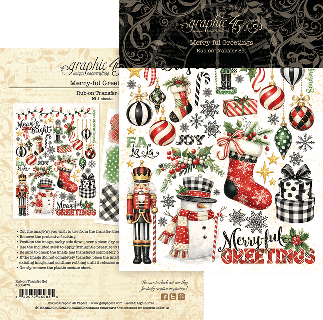 Graphic 45 - Merry-ful Greetings - Rub-On Transfers