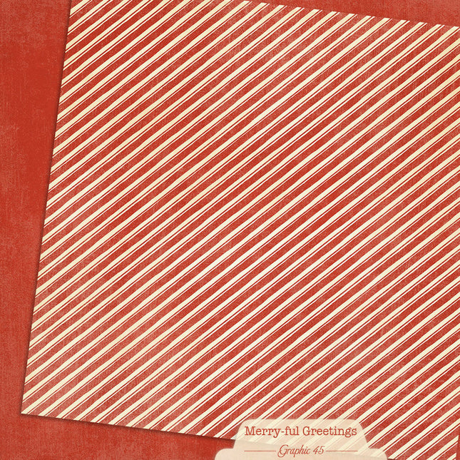Graphic 45 - Merry-ful Greetings - Candy Cane Red Pattern & Solid Sheet