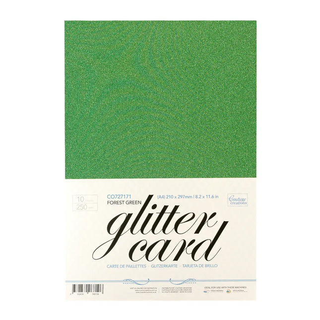 Couture Creations - A4 Glitter Card 10 sheets per pack 250gsm - Forest Green