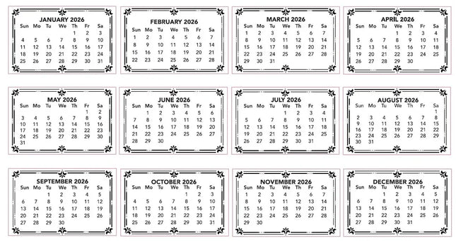 Couture Creations - 2026 Calendar Tabs - 10 Pads X 12 Months